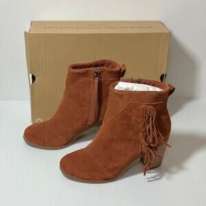 TOMS Lunata Cognac Suede Fringe Round Toe Ankle Boot 5